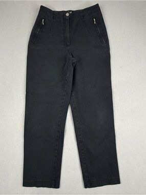 Vanilia Black High Rise Straight Leg Pants Italy Zip Pocket Stretch Size 38 6 8